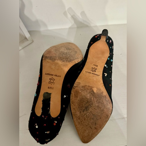 Dazzling ANTONIO MELANI "Moneka" Black Suede Heels Studded with Colorful Stones - Picture 9 of 9
